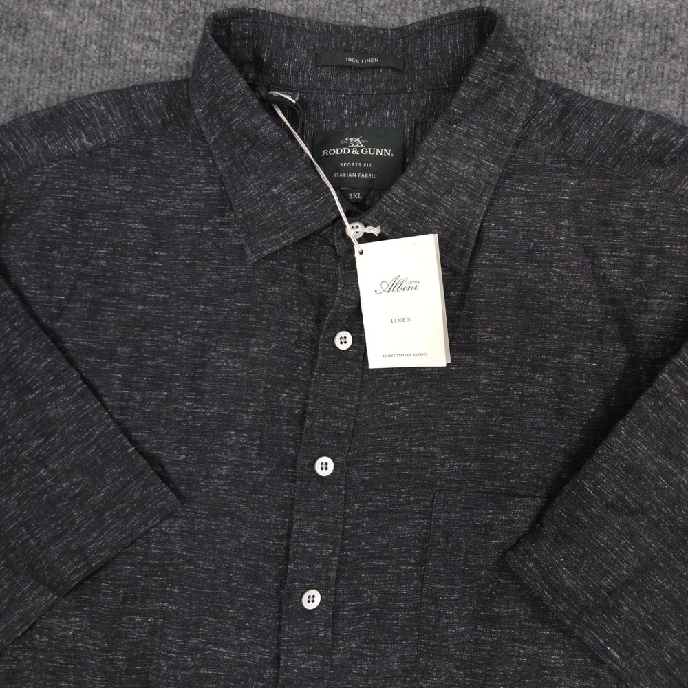 Rodd & Gunn Ellerslie Sports Fit Shirt Mens 3XL Black Pearl Albini Linen NEW